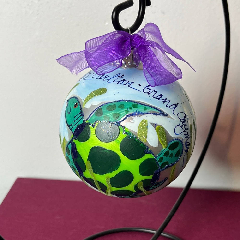Ritz Carlton Grand Cayman Hand Painted Sea Turtle‎ Ornament Ocean Nautical Beach